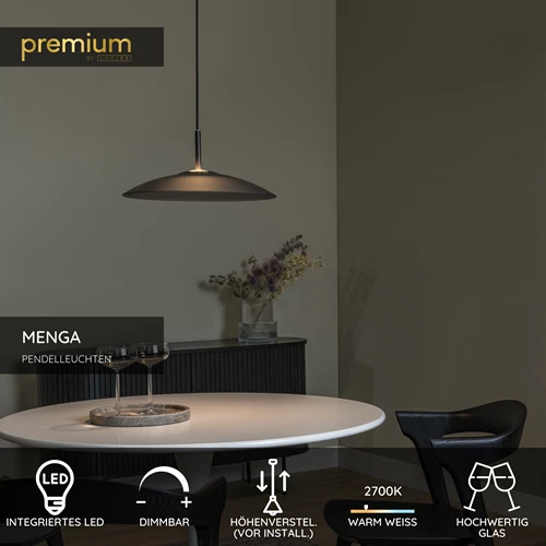 Lucide MENGA - Pendelleuchten - Ø 40 cm - LED Dim. - 1x11W 2700K - Rauchfarbe Grau | Premium - USP